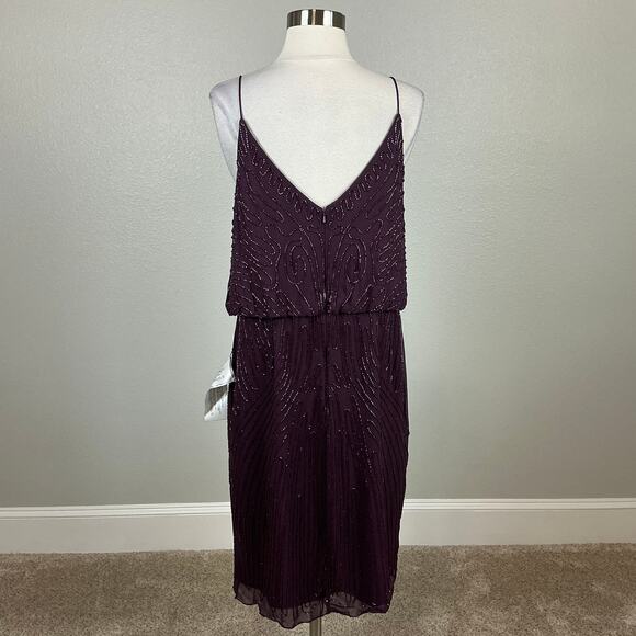 J Kara Beaded Chiffon Sleeveless Midi Sheath Cocktail Dress Purple Size 10 - Picture 7 of 12